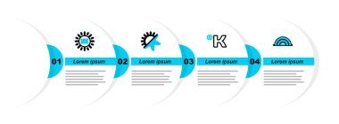 Set line Rainbow Kelvin Sun and snowflake and UV protection icon. Vector.