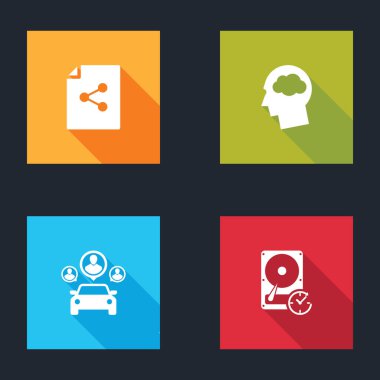 Paylaşım dosyasını, bulutlu baş silueti, araba paylaşımı ve saat yönünde simge sürücüsünü ayarla. Vektör