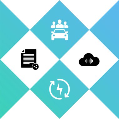 Paylaşım dosyasını, Yeniden Yükleme, Araba Paylaşımı ve Müzik Yayını servis simgesini ayarla. Vektör