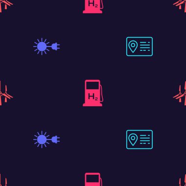 Adres defterini ayarla, Güneş 'i elektrik priziyle, Hidrojen dolum istasyonunu ve rüzgar türbinlerini sorunsuz bir şekilde ayarla. Vektör