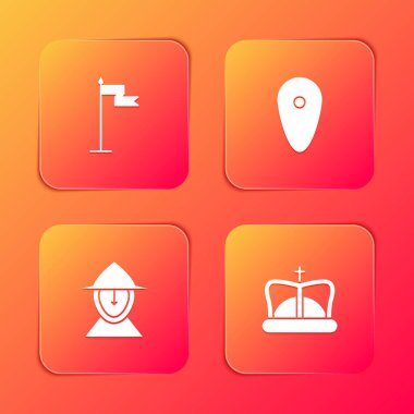 Ortaçağ bayrağı, Kalkan, demir miğfer ve Kral taç ikonu koyun. Vektör