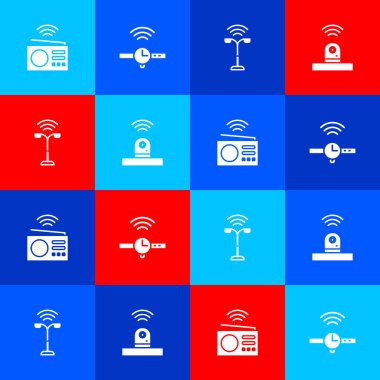 Smart radio, Smartwatch, sokak lambası ve güvenlik kamerası simgesini ayarla. Vektör