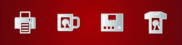 Set Drucker, Kaffeetasse, Kartonschachtel und T-Shirt-Symbol. Vektor — Stockvektor