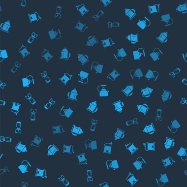 Elle kahve öğütücüsünü, Fransız ütüsünü, saplı çaydanlığı ve blender 'ı pürüzsüz desene ayarlayın. Vektör