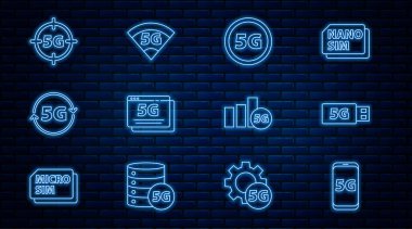 Satır Mobil 'i 5G ağı, modem ve simge ile ayarla. Vektör