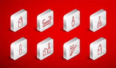 Kırık tırnak, pedikür fırçası ya da rende, manikür için öğütme makası, bir şişe cila, sahte tırnaklar, çivi ve dosya ikonu. Vektör