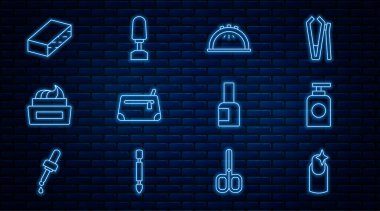 Çivi manikürü, el kremi tüpü, manikür lambası, kozmetik poşet, oje, dosya ve ikon için öğütme makası. Vektör