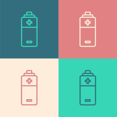 Pop Art Line Battery simgesi renk arkaplanında izole edildi. Şimşek sembolü. Vektör