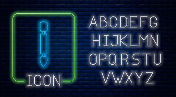 Leuchtende Neon Cuticle Drücker Symbol isoliert auf Backsteinwand Hintergrund. Werkzeug für Maniküre. Neonlicht-Alphabet. Vektor — Stockvektor
