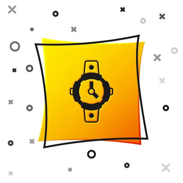 Černá Potápěčské hodinky ikona izolované na bílém pozadí. Potápěčské vybavení. Žlutý knoflík. Vektor — Stockový vektor