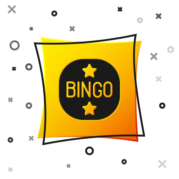 Ікона Black Bingo ізольована на білому тлі. Лотерейні квитки на американську гру бінго. Жовта квадратна кнопка. Вектор — стоковий вектор