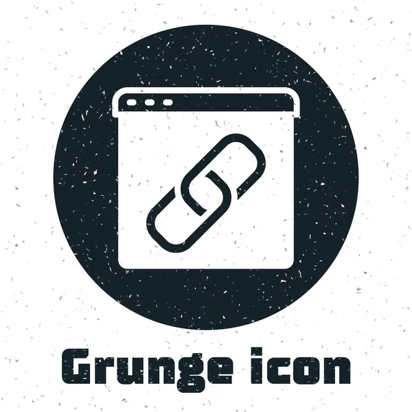 Grunge Browser ablak ikon elszigetelt fehér háttérrel. Monokróm vintage rajz. Vektor — Stock Vector