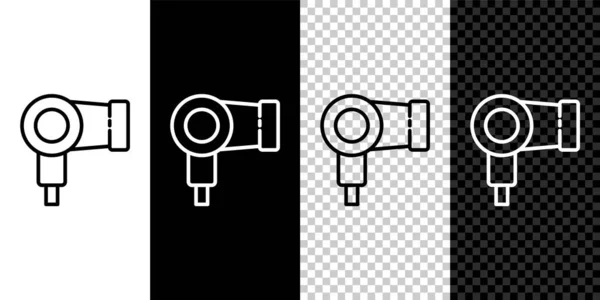 Ställ in linje Hårtork ikon isolerad på svart och vit bakgrund. Hårtork tecken. Hårtorkande symbol. Spränger varm luft. Vektor Illustration — Stock vektor