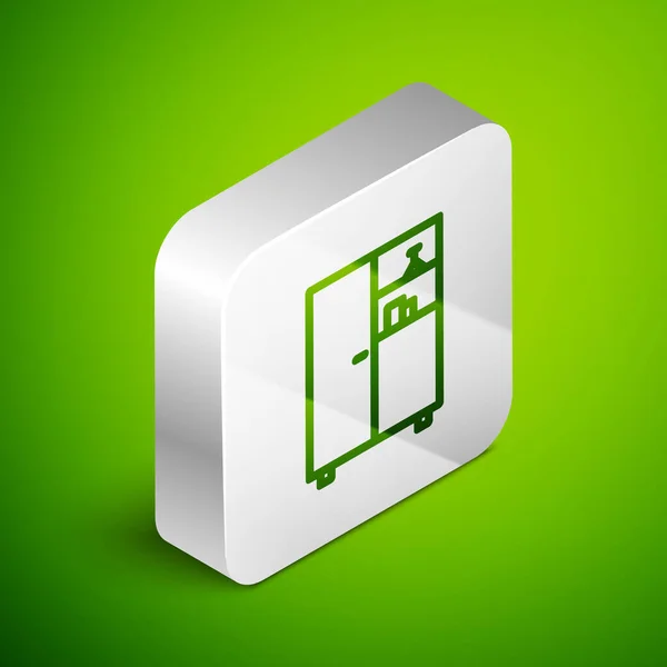 Isometrische lijn Geneeskunde kabinet icoon geïsoleerd op groene achtergrond. Zilveren vierkante knop. Vector Illustratie — Stockvector