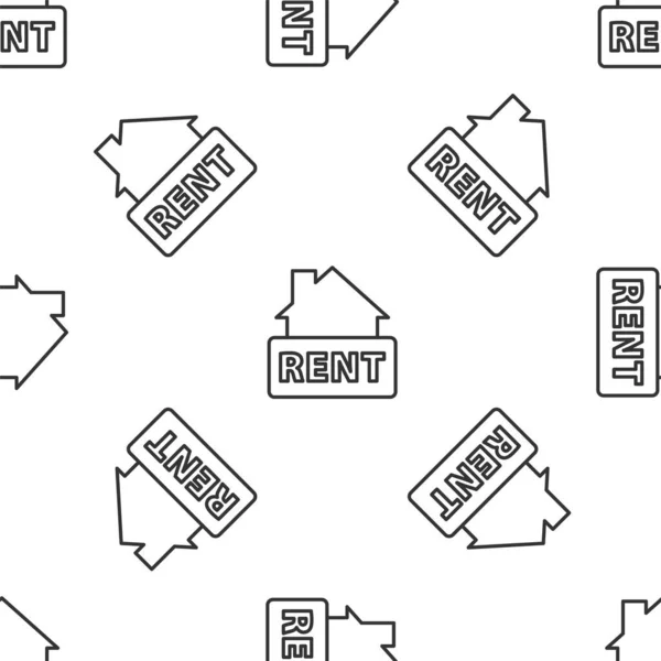 Šedá čára Závěsná značka s textem Nájemné ikona izolované bezešvé vzor na bílém pozadí. Nástěnka s textem K pronájmu. Vektor — Stockový vektor