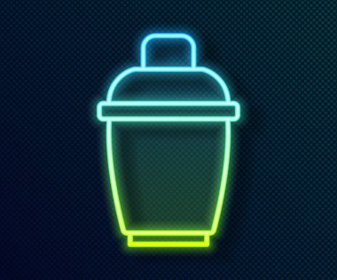 Parlayan neon hattı Kokteyl karıştırıcı simgesi siyah arkaplanda izole edildi. Vektör