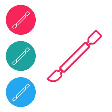 Beyaz arkaplanda kırmızı çizgi tırnak torbası simgesi izole edildi. Manikür için bir araç. Simgeleri daire düğmelerine ayır. Vektör