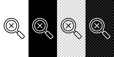 Siyah beyaz, şeffaf arkaplanda izole edilmiş çizgi büyüteç ve silme simgesi. Arama, odaklanma, yakınlaştırma, iş sembolü. Vektör