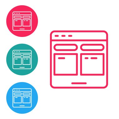 Kırmızı satır Çevrimiçi çeviri simgesi beyaz arkaplanda izole edildi. Sohbet balonunda yabancı dil konuşma simgeleri. Çeviri konsepti. Simgeleri daire düğmelerine ayır. Vektör