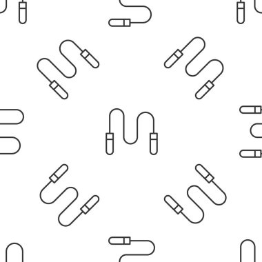 Gri çizgi atlama ipi simgesi beyaz arka planda izole edilmiş kusursuz desen. İp atlıyorum. Spor malzemeleri. Vektör