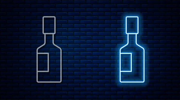 Leuchtende Neon-Linie Tabasco-Sauce Symbol isoliert auf Backsteinwand Hintergrund. Chili-Cayennepfeffer-Sauce. Vektor — Stockvektor