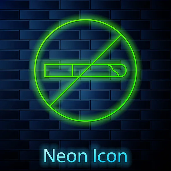 Glödande neon linje Rökning ikon isolerad på tegelvägg bakgrund. Cigarettsymbol. Vektor — Stock vektor