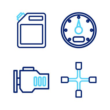 Hat tekerlek anahtarı kontrolü hız göstergesi ve benzin ikonu için teneke kutuyu ayarla. Vektör.