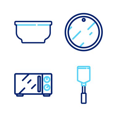 Spatula Mikrodalga Fırın Kesme tahtası ve Bowl simgesini ayarla. Vektör.