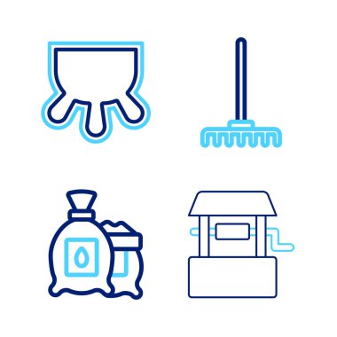 Bitki bahçesi tırmığı ve memeci ikonu tohumlarıyla dolu bir hat çiz. Vektör.