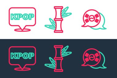 Güney Kore bayrağı K-pop ve Bambu ikonu. Vektör.