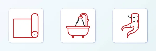 设置线姜根健身垫辊和浴缸图标 — 图库矢量图片