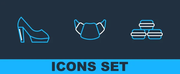 Set Line Macaron Cookie Woman Shoe Croissant Icon Vector — Stock Vector