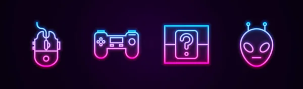 Nastavte Čáru Počítačové Hraní Myší Gamepad Mystery Nebo Náhodný Box — Stockový vektor