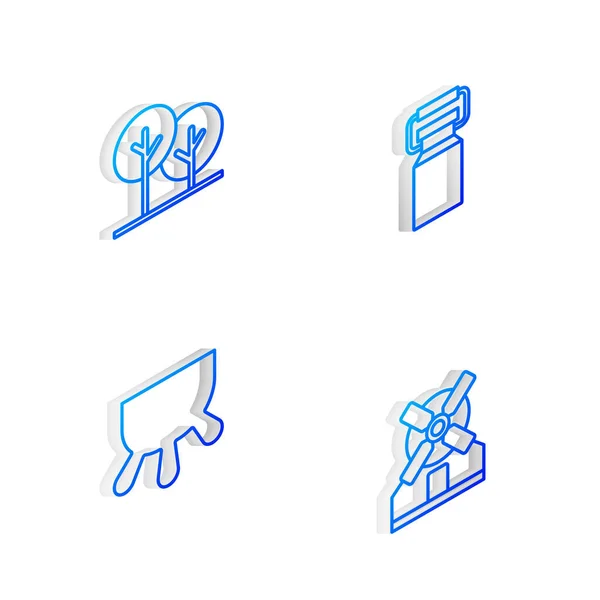 Set Isometric Line Peut Récipient Pour Lait Arbre Pis Icône — Image vectorielle