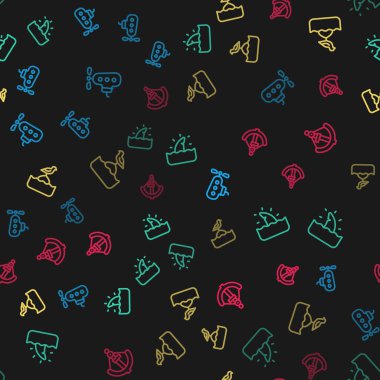 Denizaltı köpekbalığı yüzgeci okyanus dalgası. Martı şamandırada ve Anchor 'da pürüzsüz desende oturur. Vektör.