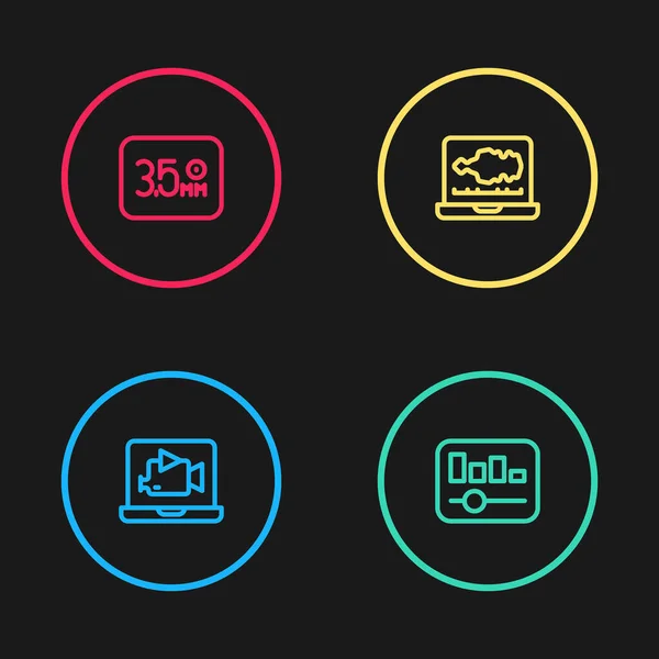 Définir Ligne Vidéo Lecture Ligne Égaliseur Musique Enregistreur Sonore Audio — Image vectorielle