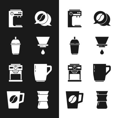 V60 kahve makinesini makineye bağlayıp sohbet etmeye ayarlayın. Vektör.