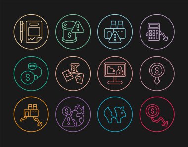 Borç senedi, borç senedi, borç senedi, küresel ekonomik kriz haberleri ve ham petrol fiyatlarını düşürme ikonu. Vektör.