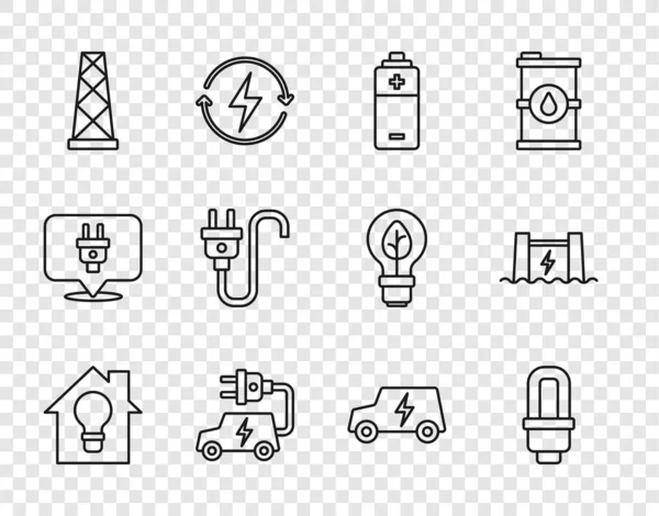 Zestaw Linii Inteligentny Dom Żarówka Led Bateria Samochód Elektryczny Wtyczka — Wektor stockowy