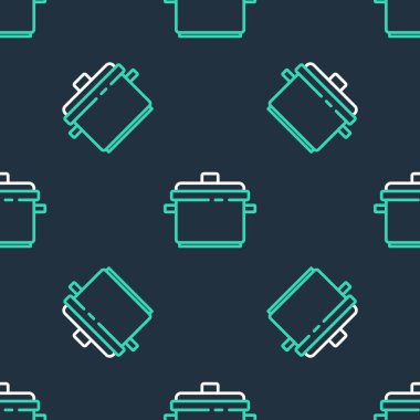 Çizgi Pişirme ikonu siyah arkaplanda izole edilmiş kusursuz desen. Haşlama ya da güveç besin sembolü. Vektör