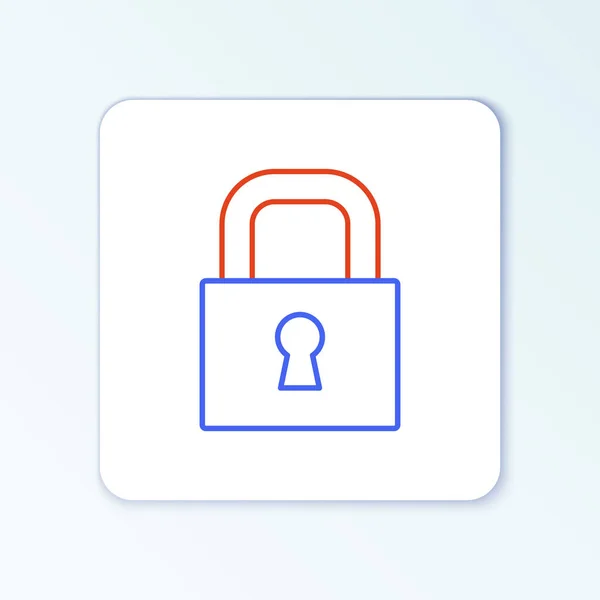 白い背景に隔離されたラインロックアイコン 南京錠のサイン セキュリティ 安全性 プライバシーの概念 カラフルなアウトラインコンセプト ベクトル — ストックベクタ
