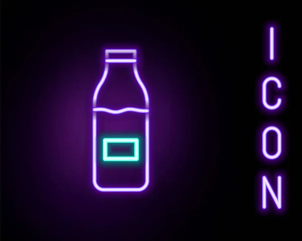 Linea Neon Luminosa Bottiglia Vetro Chiusa Con Icona Del Latte — Vettoriale Stock