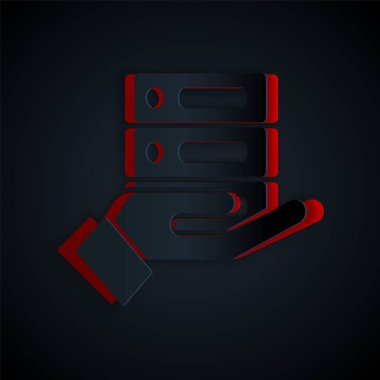 Kağıt kesme Sunucusu, Data, Web sunucu simgesi siyah arkaplanda izole edildi. Kağıt sanatı tarzı. Vektör İllüstrasyonu.