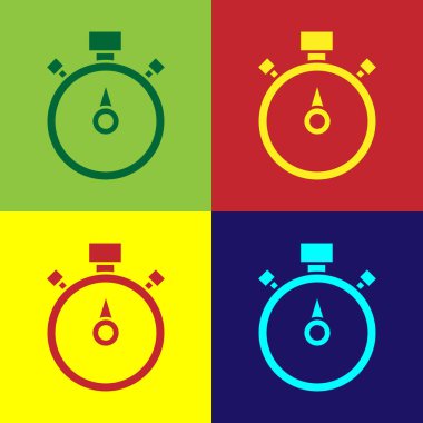 Pop Art Stopwatch simgesi renk arkaplanında izole edildi. Zaman göstergesi. Kronometre işareti. Vektör.