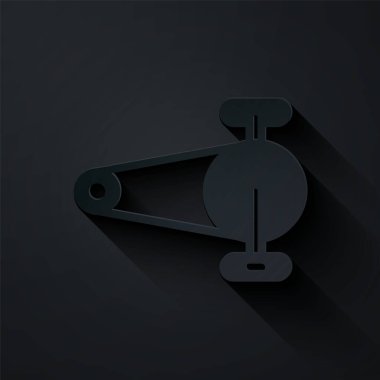 Kağıt kesiği bisiklet zinciri ve siyah arka planda izole edilmiş çark simgesi. Bisiklet zinciri sıçrama iletimi. Kağıt sanatı tarzı. Vektör.