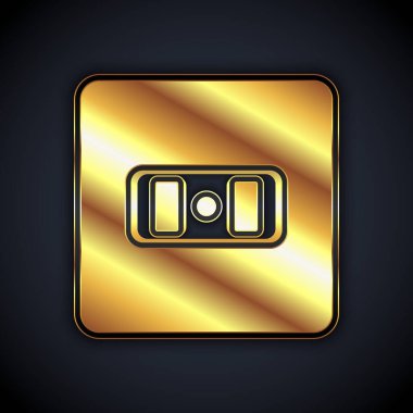 Gold Electrical outlet icon isolated on black background. Power socket. Rosette symbol.  Vector