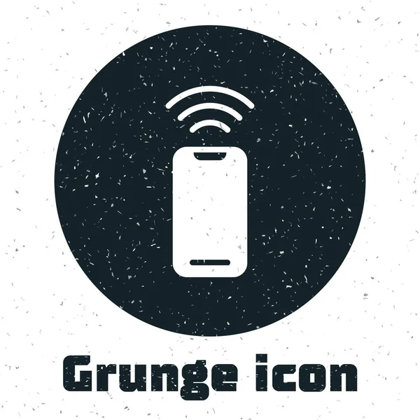 Ícone Smartphone Grunge Wireless Isolado Fundo Branco Desenho Vintage Monocromático — Vetor de Stock