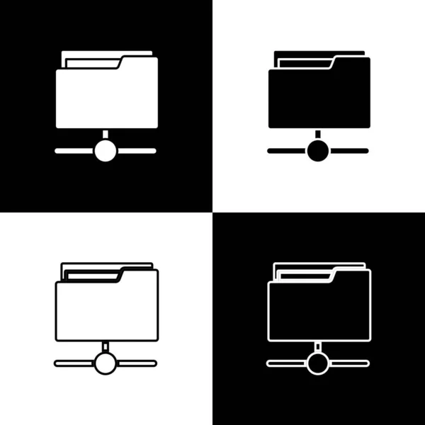 Stel Ftp Map Pictogram Geïsoleerd Zwart Wit Achtergrond Software Update — Stockvector