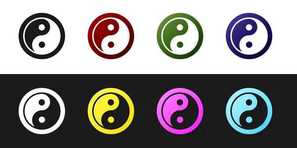 Zestaw Yin Yang Symbol Harmonii Równowagi Ikony Izolowane Czarno Białym — Wektor stockowy