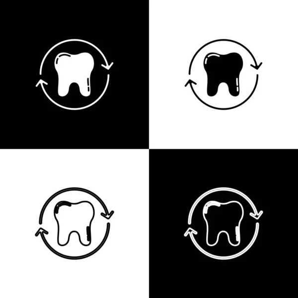 Встановити Піктограму Відбілювання Зубів Ізольовано Чорно Білому Тлі Символ Зуба — стоковий вектор